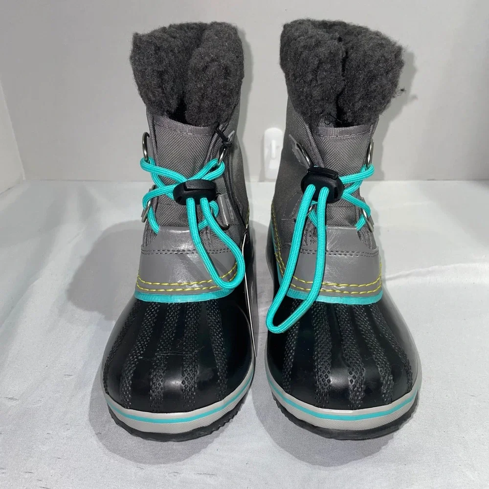 Sorel Yoot Pac Nylon Waterproof Winter‎ Boots Grey Black Teal NC1962-052 Kids 12